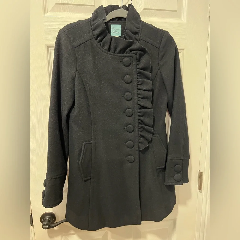Kimchi & Blue Women XS Pea Coat Black Wool Blend LS Lined Pockets FLAWED